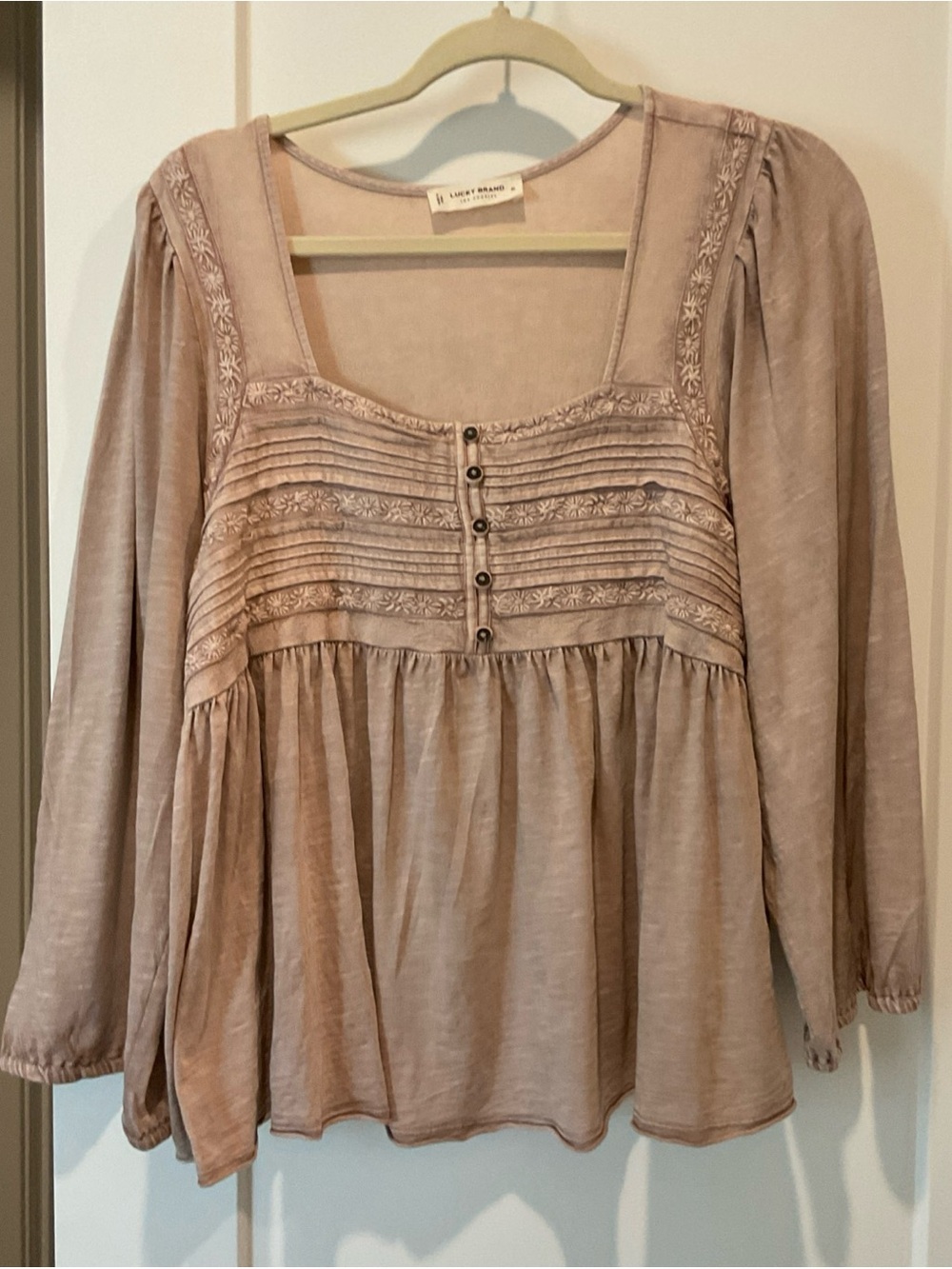 Lucky Brand Top Women XL  light Mauve Whimsigoth Boho Peasant Tunic